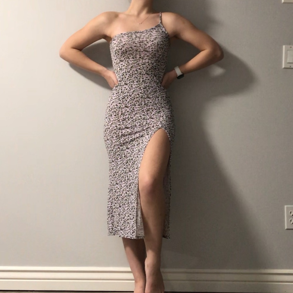 lavender floral midi dress w slit